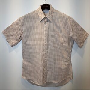 Christian Dior Classic Plaid Short Sleeve Shirt Beige Cotton Blend Size 16